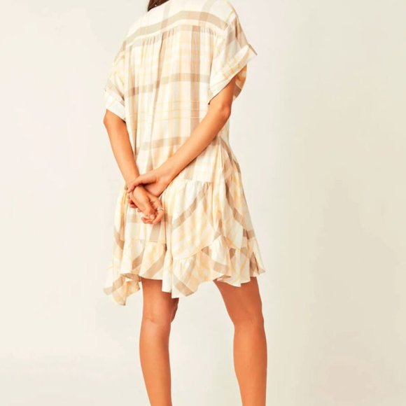 Free People Agnes Plaid Mini V Neck Dress New S - Picture 2 of 3